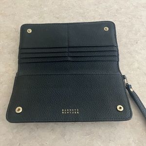 Barneys New York Black Pebbled Leather Wallet Wristlet